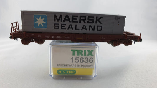 Minitrix 15636 DSB Einheitstaschenwagen "MAERSK SEALAND" OVP (E4900)