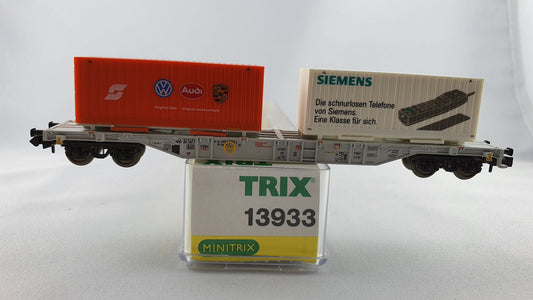 Minitrix 13933 DB KLV Tragwagen mit 2 Wechselcontainer "Audi-Siemens" OVP (DG118)