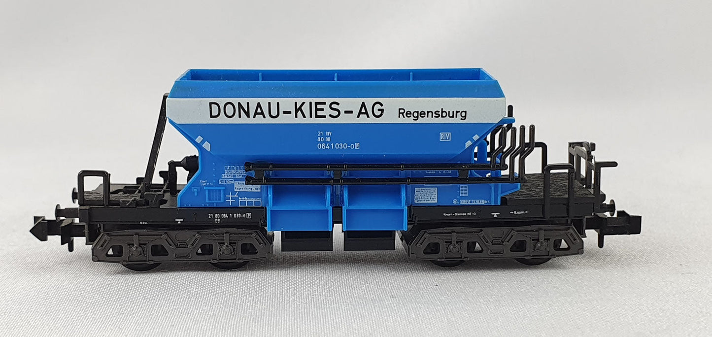 Minitrix 13605 DB Selbstentladewagen "Donau-Kies-AG" 4-achsig OVP (DG313)