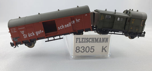 Fleischmann 8305 K DRG Leig-Einheit Güterzug Begleitwagen und ged. Güterwagen OVP (DG442)